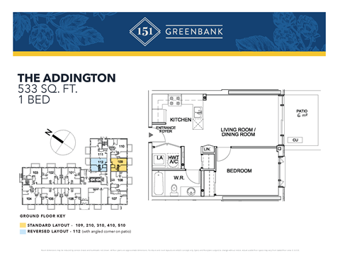 Floor plan for 1 bed, 1 bath, 670 sqft